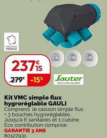 Kit VMC simple flux hygrorégable GAULI