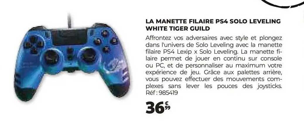 LA MANETTE FILAIRE PS4 SOLO LEVELING WHITE TIGER GUILD