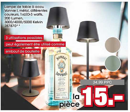 Lampe de table à accu Vannie I, métal, différentes couleurs