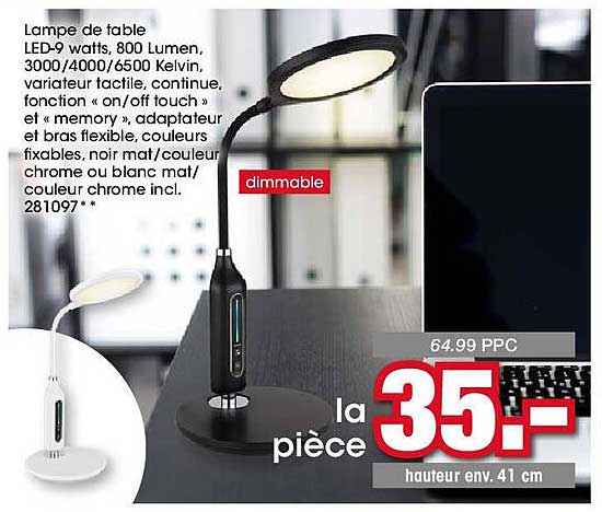 Lampe de table LED-9 watts, 800 Lumen