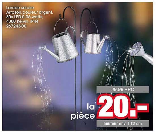 Lampe solaire Arrosoir, couleur argent