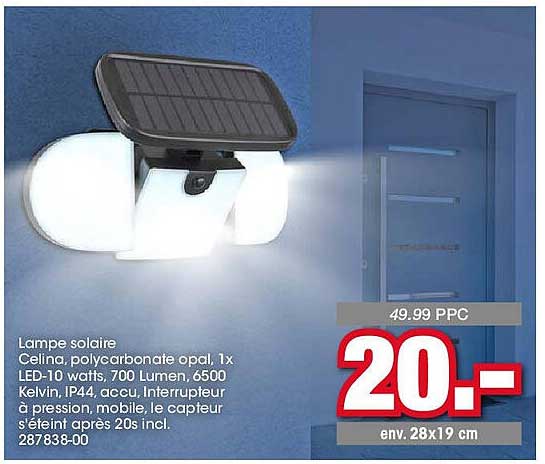 Lampe solaire Celina, polycarbonate opal, 1x LED-10 watts, 700 Lumen, 6500 Kelvin