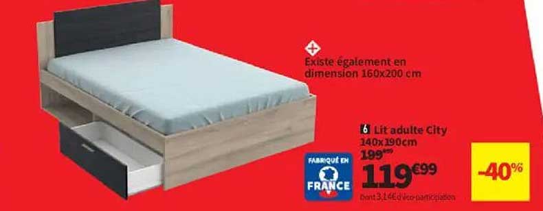 Lit adulte City 140x190 cm