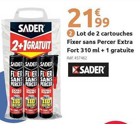 Lot de 2 cartouches Fixer sans Percer Extra Fort 310 mL + 1 gratuite