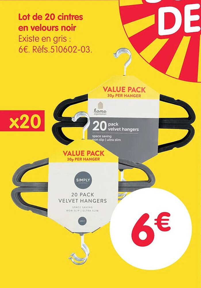 Lot de 20 cintres en velours noir