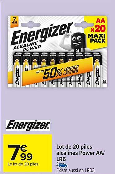 Lot de 20 piles alcalines Power AA/LR6