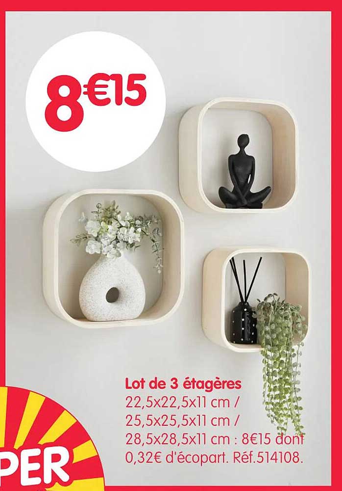 Lot de 3 étagères