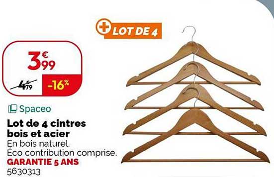 Lot de 4 cintres bois et acier