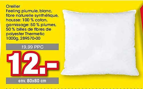 Oreiller Feeling plume, blanc, fibre naturelle synthétique