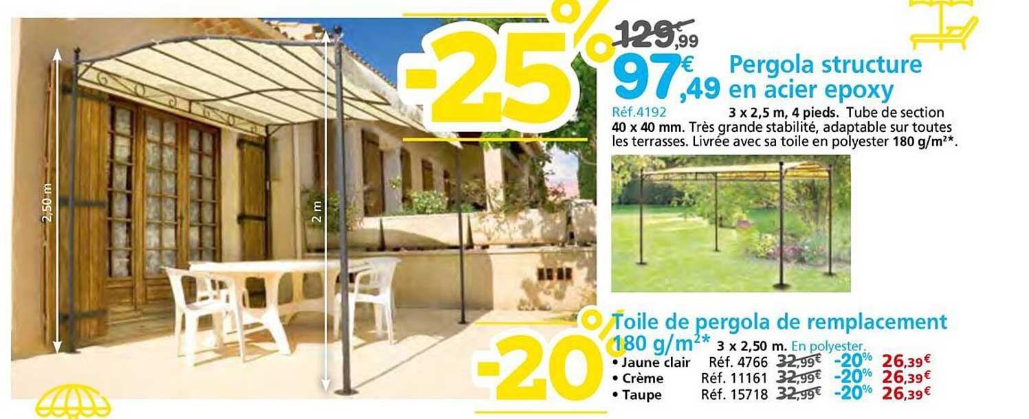 Pergola structure 3 x 2,5 m, 4 pieds, en acier époxy