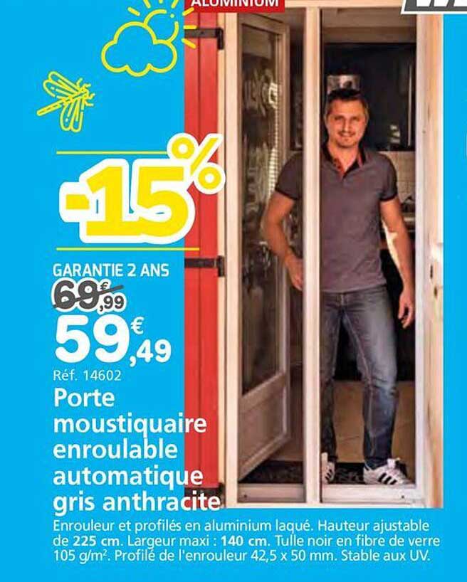 Porte moustiquaire enroulable automatique gris anthracite