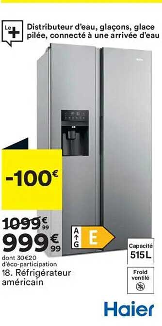 Réfrigérateur américain Haier avec distributeur d’eau et de glaçons