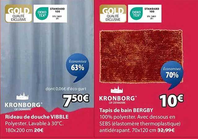 RIDEAU DE DOUCHE VIBBLE et TAPIS DE BAIN BERGBY