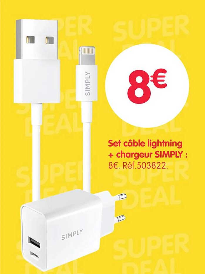 Set câble lightning + chargeur SIMPLY
