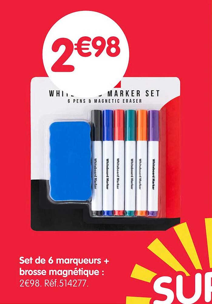 Set de 6 marqueurs + brosse magnétique :