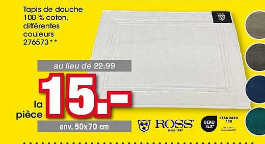 Tapis de douche 100 % coton, différentes couleurs