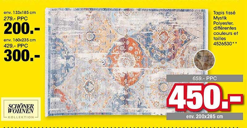Tapis tissé Mystik Polyester, différentes couleurs et tailles
