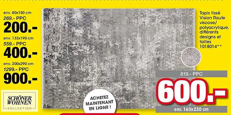 Tapis tissé Vision Raute viscose/polyacrylique, différents designs et tailles