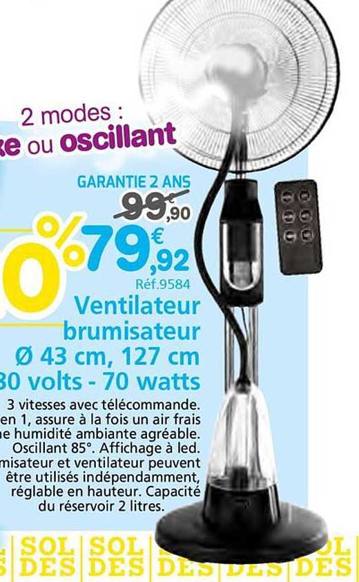 Ventilateur brumisateur Ø 43 cm, 127 cm