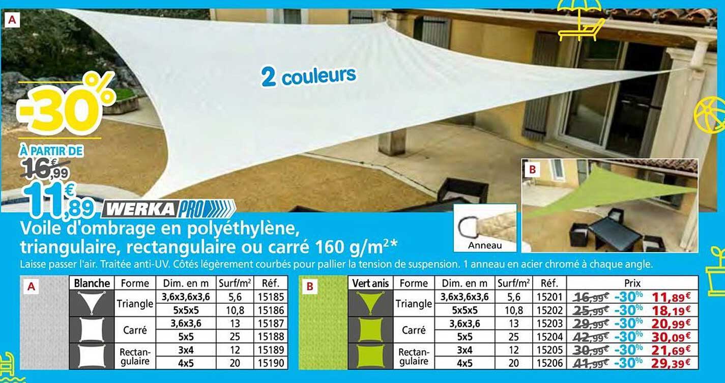 Voile d'ombrage en polyéthylène, triangulaire, rectangulaire ou carré 160 g/m²*