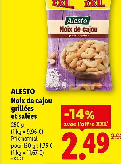 ALESTO Noix de cajou grillées et salées