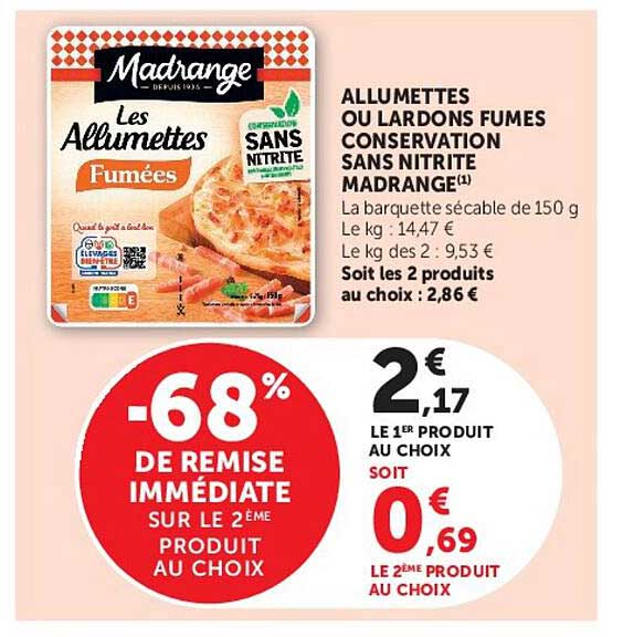 ALLUMETTES OU LARDONS FUMES CONSERVATION SANS NITRITE MADRANGE