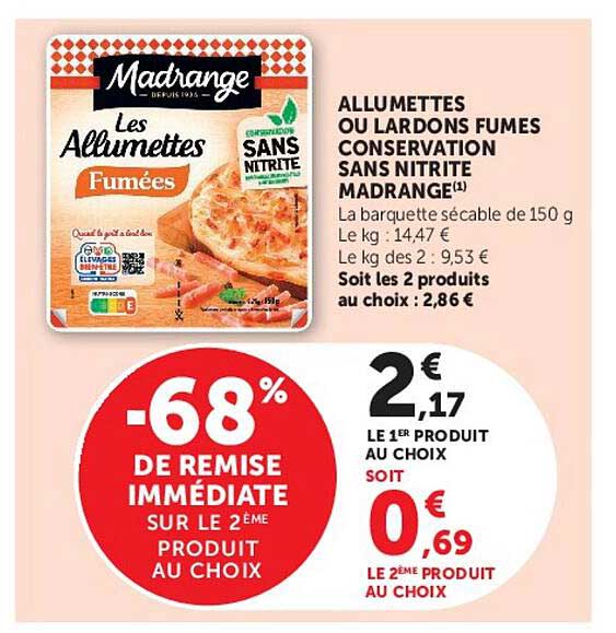 ALLUMETTES OU LARDONS FUMES CONSERVATION SANS NITRITE MADRANGE