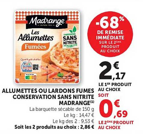 ALLUMETTES OU LARDONS FUMES CONSERVATION SANS NITRITE MADRANGE(1)