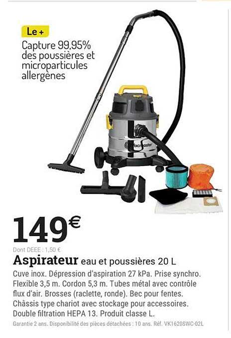 Aspirateur eau et poussières 20 L