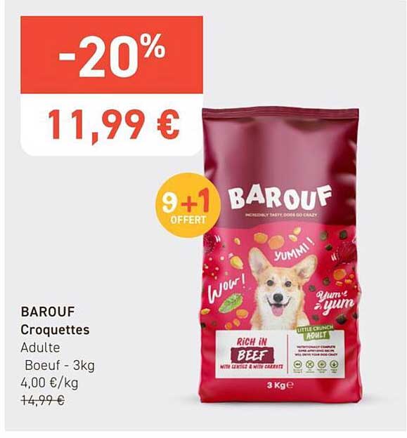 BAROUF Croquettes Adulte Boeuf - 3kg