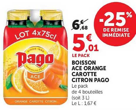 BOISSON ACE ORANGE CAROTTE CITRON PAGO