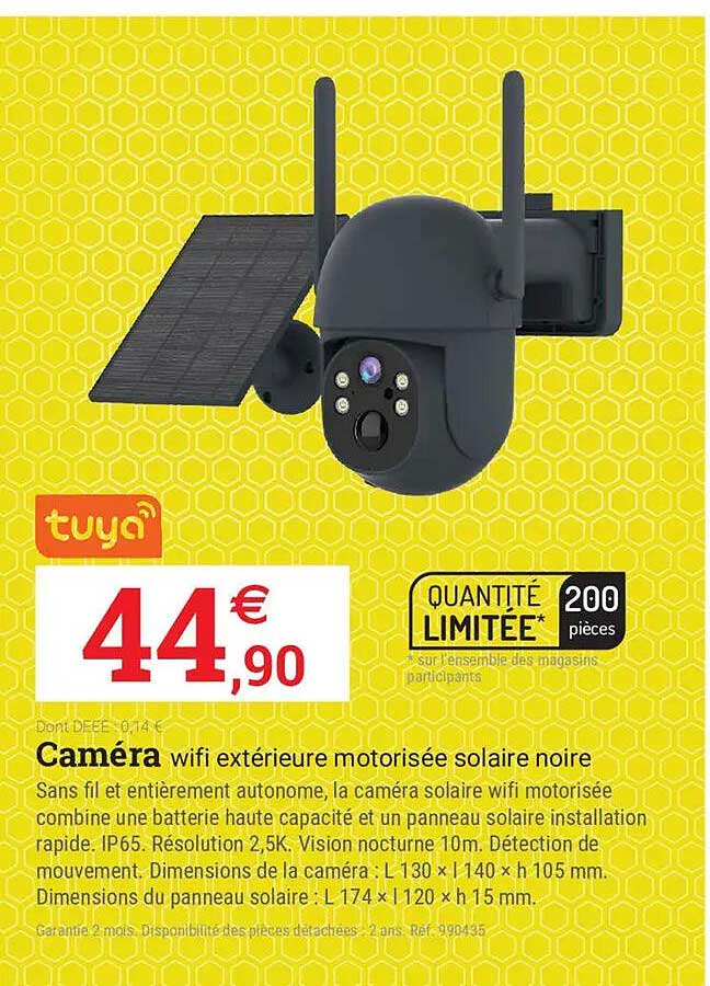 Caméra wifi extérieure motorisée solaire noire