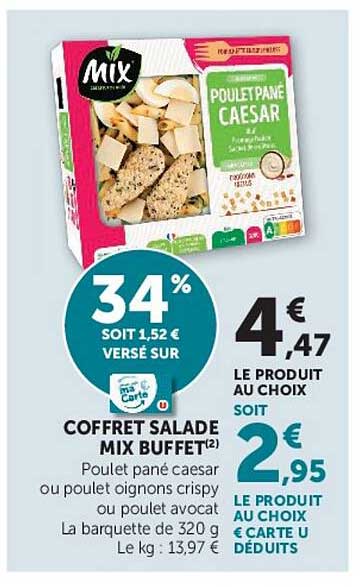 COFFRET SALADE MIX BUFFET² Poulet pané caesar ou poulet oignons crispy ou poulet avocat