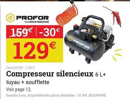Compresseur silencieux 6 L+ tuyau + soufflette