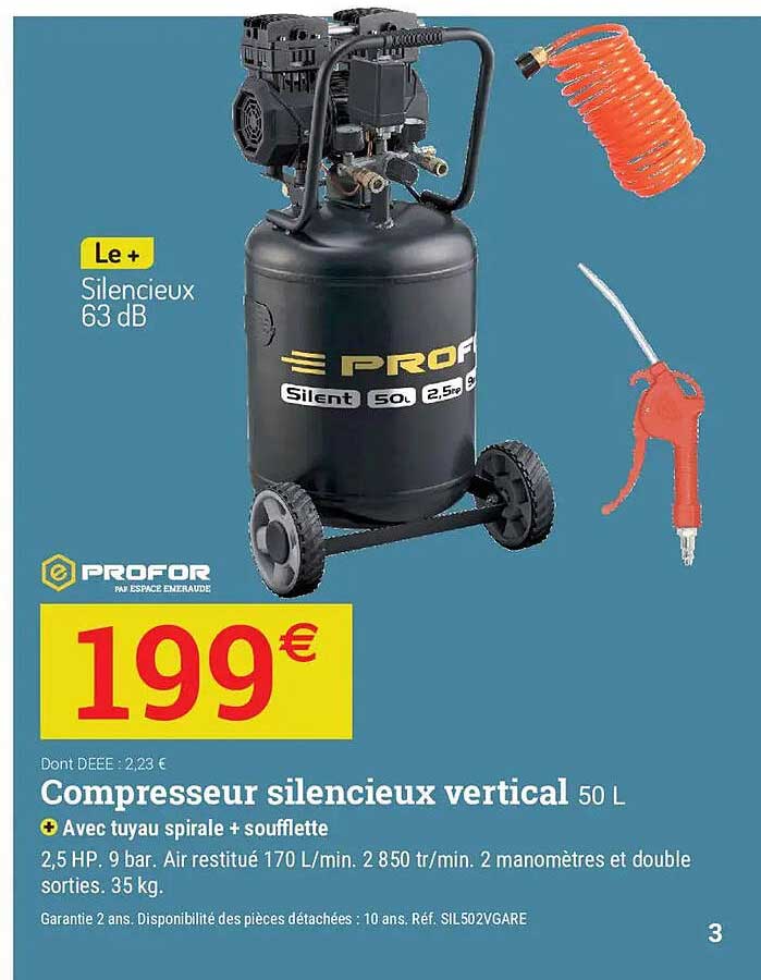 Compresseur silencieux vertical 50 L