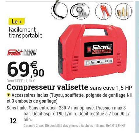 Compresseur valisette sans cuve 1,5 HP