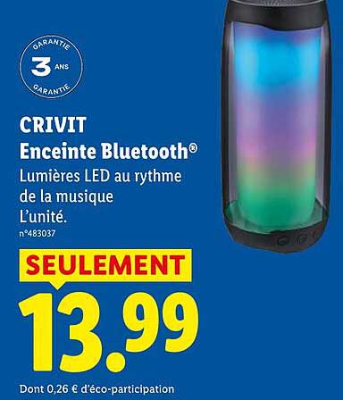 CRIVIT Enceinte Bluetooth® Lumières LED au rythme de la musique L’unité.