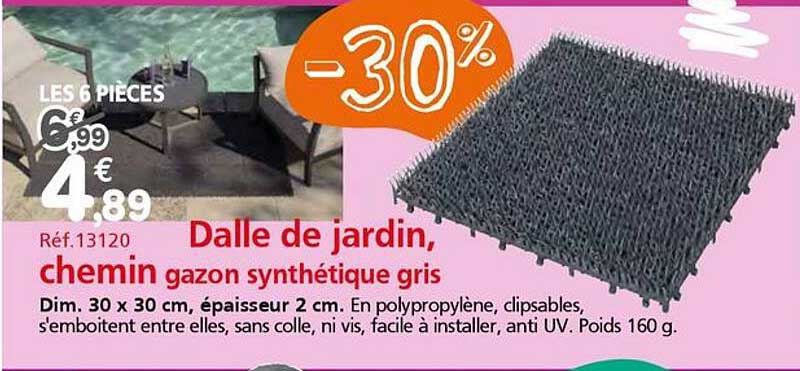 Dalle de jardin, chemin gazon synthétique gris