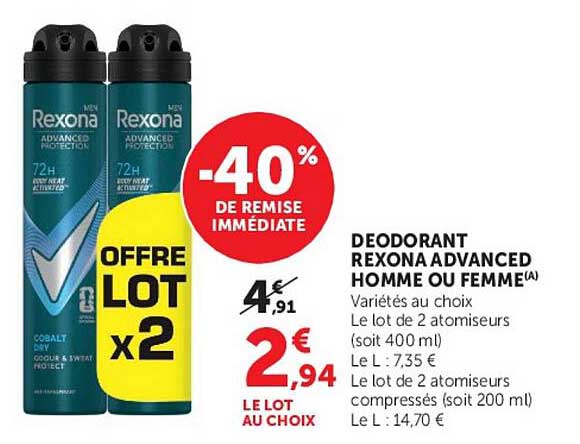 DEODORANT REXONA ADVANCED HOMME OU FEMME(A)