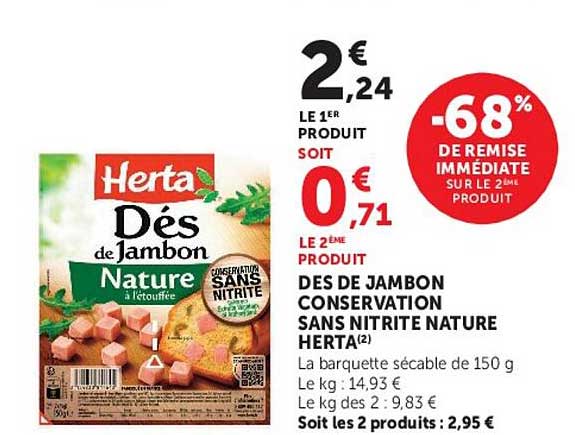 Des de jambon Nature à l'étouffée Herta