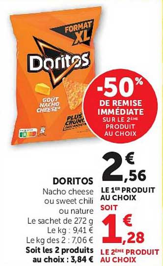 Doritos Nacho cheese ou sweet chili ou nature