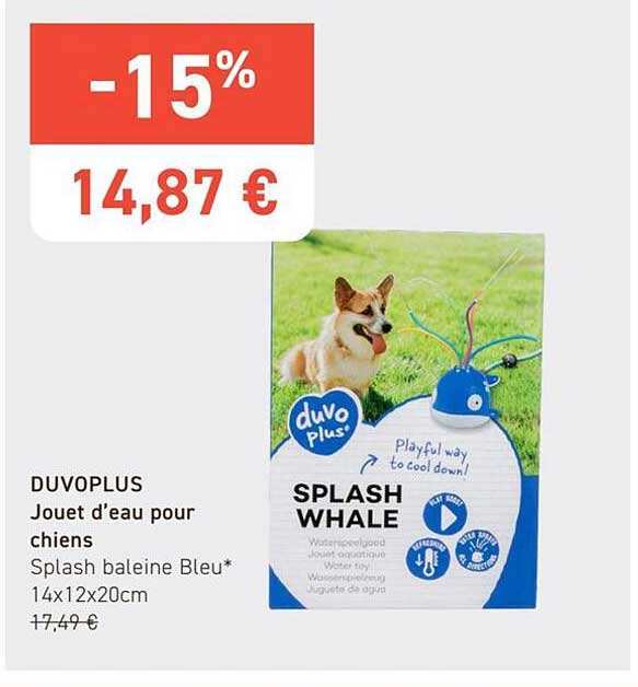 DUVOPLUS Jouet d'eau pour chiens Splash baleine Bleu* 14x12x20cm