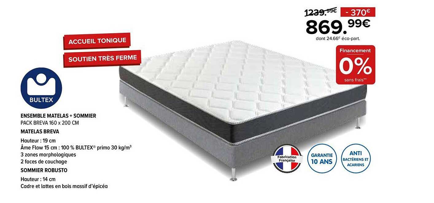 ENSEMBLE MATELAS + SOMMIER PACK BREVA 160 x 200 CM