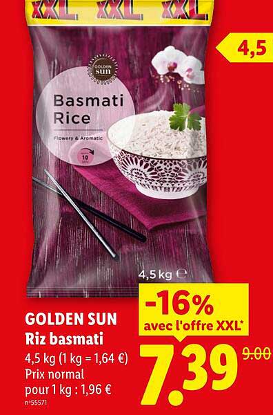 GOLDEN SUN Riz basmati 4,5 kg (1 kg = 1,64 €)