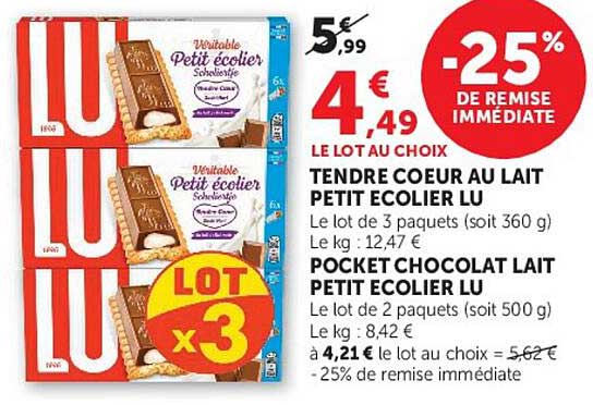 LE LOT AU CHOIX TENDRE COEUR AU LAIT PETIT ECOLIER LU