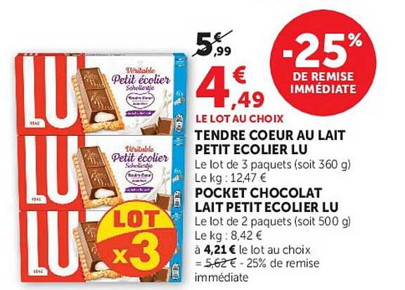 LE LOT AU CHOIX TENDRE COEUR AU LAIT PETIT ECOLIER LU