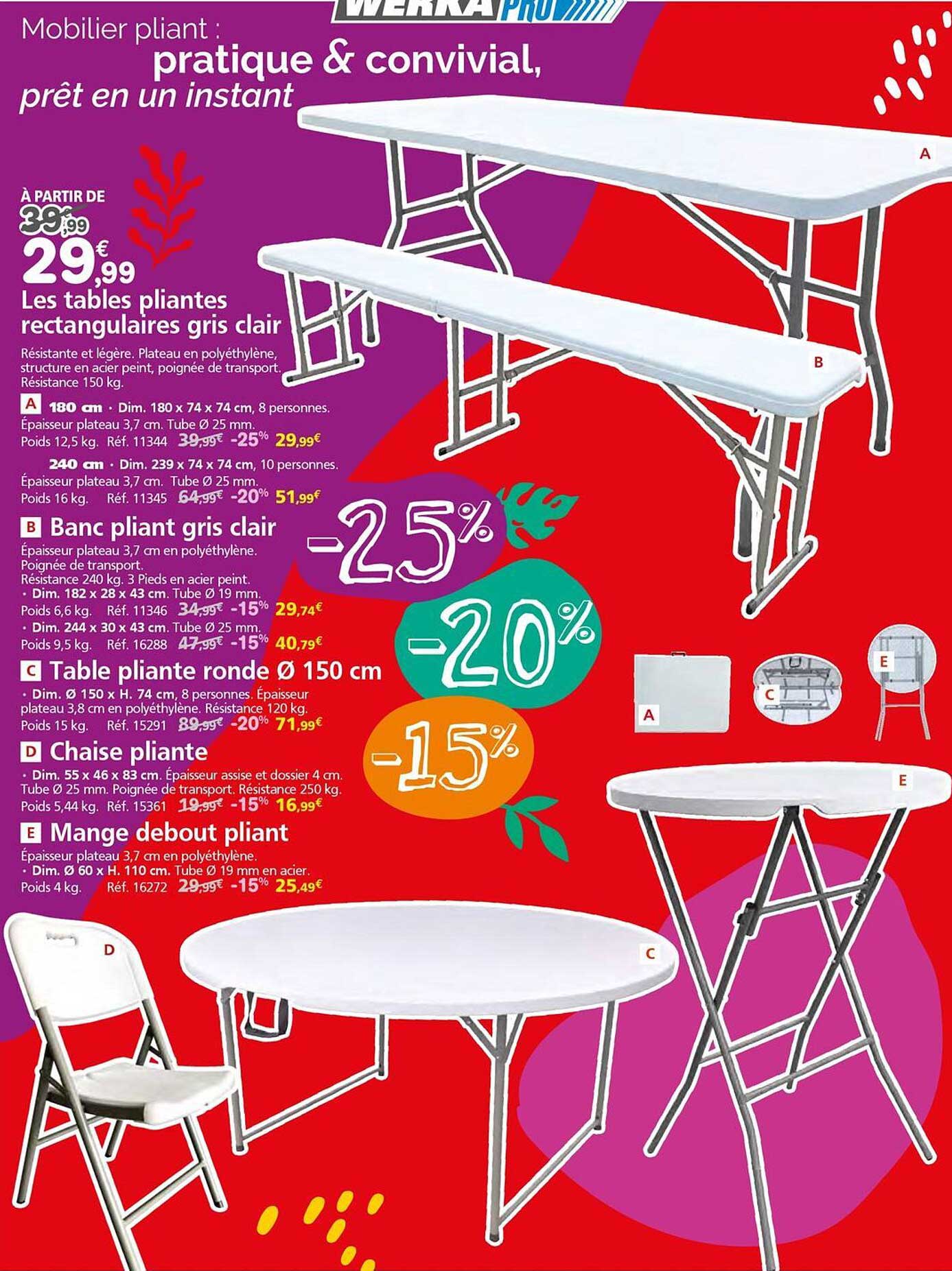 Les tables pliantes rectangulaires gris clair