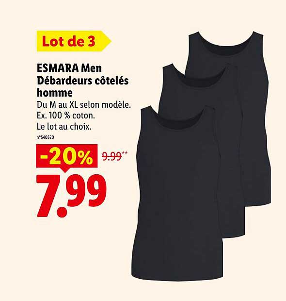 Lot de 3 ESMARA Men Débardeurs côtelés homme