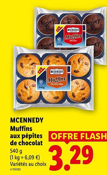 MCENNEDY Muffins aux pépites de chocolat 540 g (1 kg = 6,09 €) Variétés au choix n°13392 OFFRE FLASH