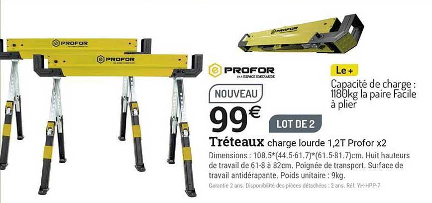 NOUVEAU 99€ LOT DE 2 Tréteaux charge lourde 1,2T Profor x2